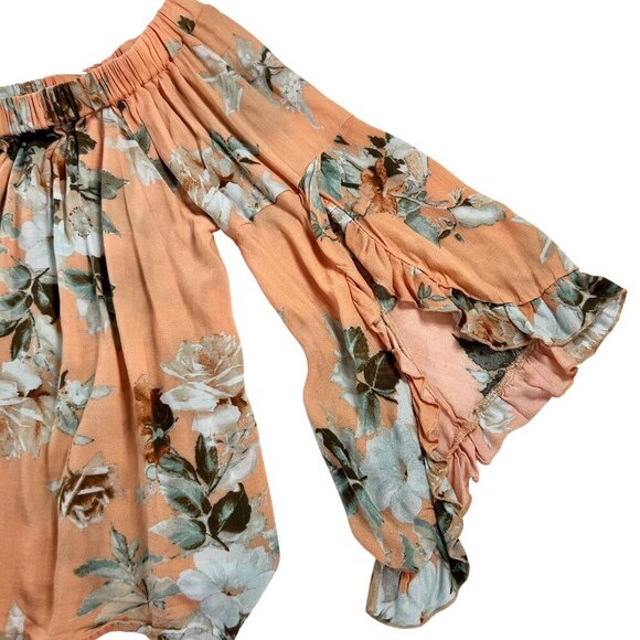 A Beautiful Soul Womens 1X Floral Top Ruffled Bell Sleeves Stretchy Beachy Boho - Picture 4 of 14